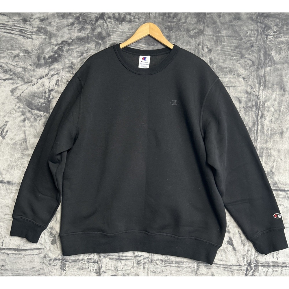 NWOT Mens XXL Champion Black Crewneck Sweatshirt Embroidered Athletic Casual
